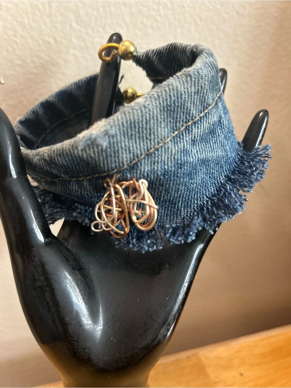 Blue denim upcycled cuff